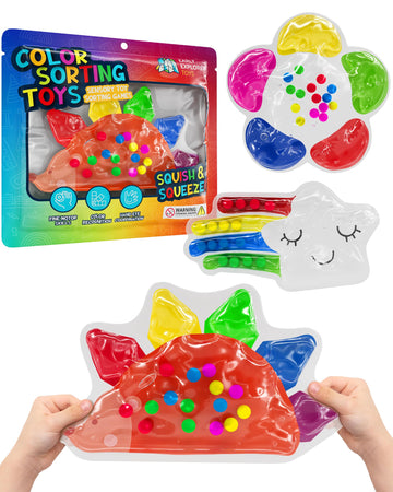 3 -Pack Color Sorting Sensory Toys for Toddlers Ages 3+ Montessori Travel Toys Calm Down Toy for Preschool | Flower, Porcupine, 