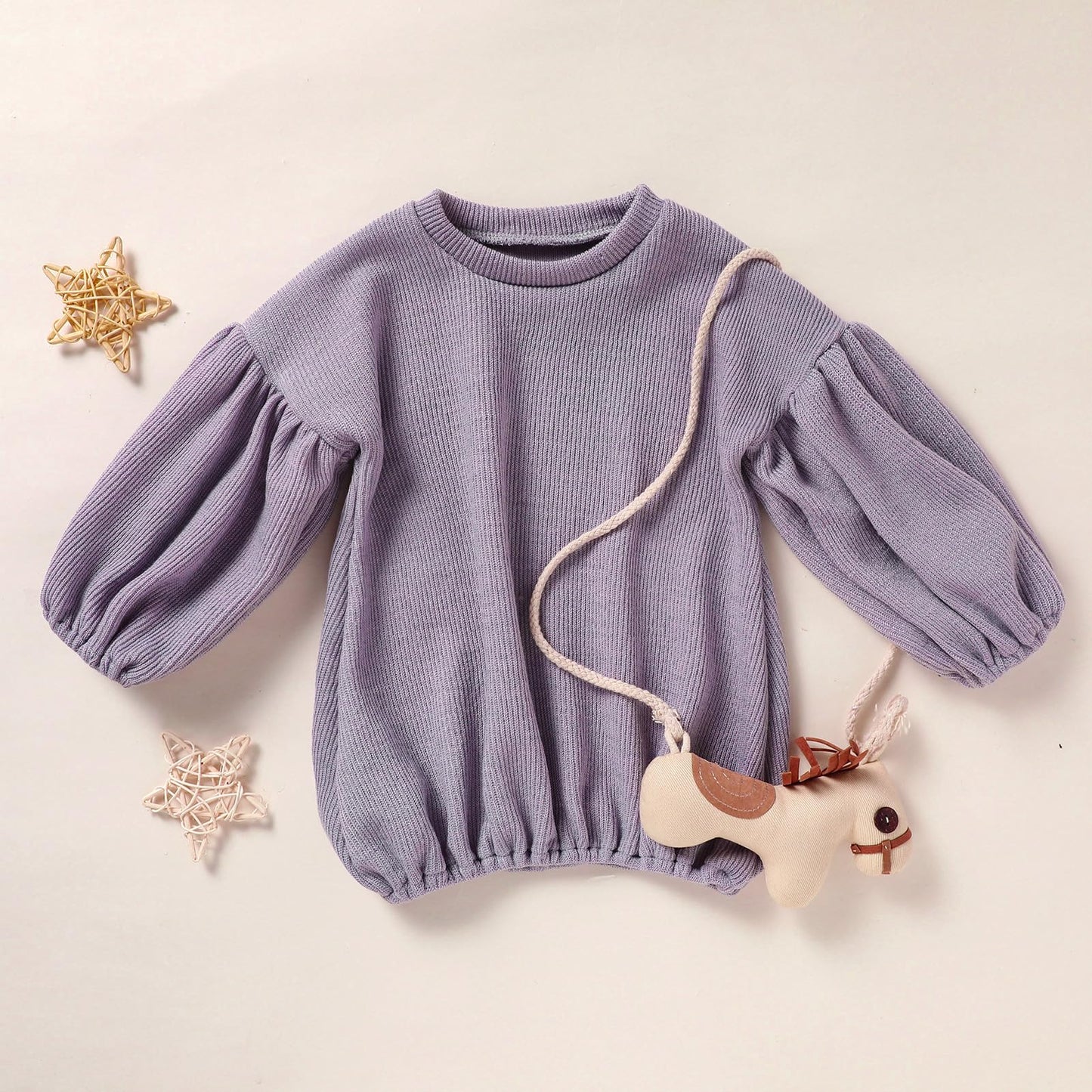 Toddler Baby Girl Sweater Round Neck Loose Long Sleeve Candy Color Knitted Pullover Tops Autumn Winter Sweatshirt (Light Purple,