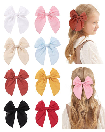 8 Pcs Doboi Baby Girls Hair Clips Big Fable Hair Bows Cotton Linen Bows For Girls Hair Accessories For Baby Toddlers Kids-5.5 In