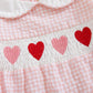 Newborn Baby Girls Valentines Day Clothes Long Sleeve Doll Collar Smocked Heart Embroidery Plaid Bubble Romper Outfit (Pink, 18-