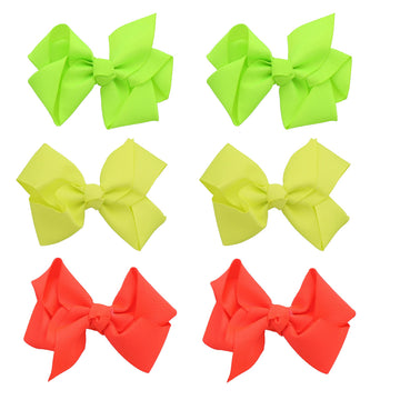 Small Solid Bow - Set of 6 (Neon Orange Yellow & Green)
