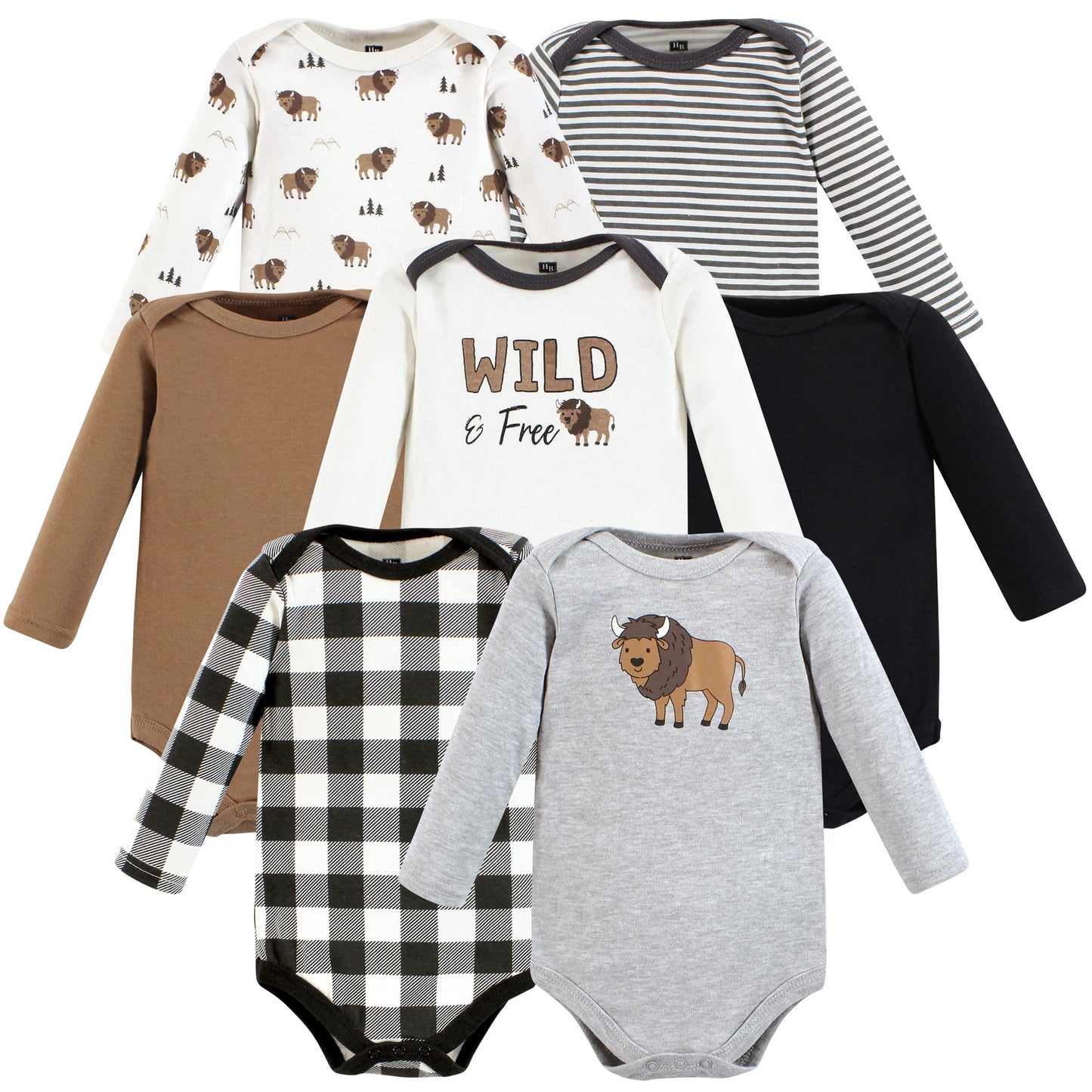 Hudson Baby Unisex Baby Cotton Long-Sleeve Bodysuits, Wild Buffalo 7-Pack, Preemie