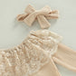 Fhutpw Newborn Baby Girl Clothes Infant Rib Frill Long Sleeve Romper Flared Pants Headband Set 3Pcs Fall Winter Outfits (B- Apri