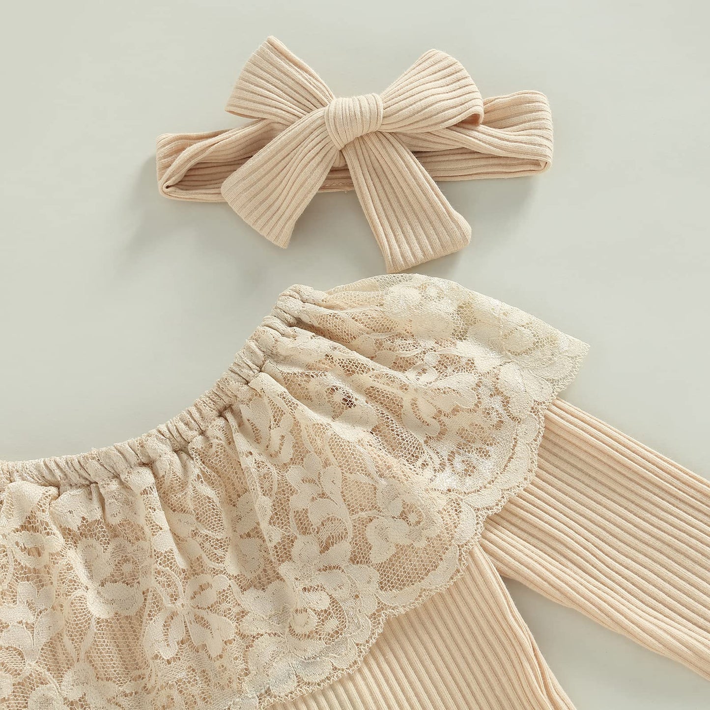 Fhutpw Newborn Baby Girl Clothes Infant Rib Frill Long Sleeve Romper Flared Pants Headband Set 3Pcs Fall Winter Outfits (B- Apri