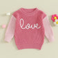 Baby Girl Cute Long Sleeve Crew Neck Love Embroidery Sweater Toddler Valentine Day Outfits (Pink Love, 12-18 Months)