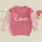 Baby Girl Cute Long Sleeve Crew Neck Love Embroidery Sweater Toddler Valentine Day Outfits (Pink Love, 18-24 Months)