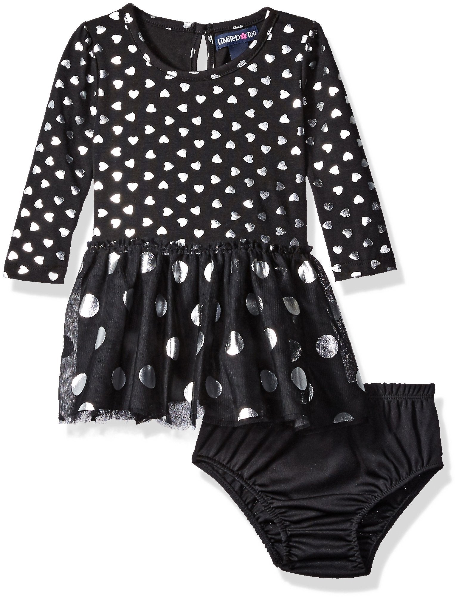 Limited Too Baby Girls Long Sleeve Hearts and Dots Knit Dress, Black, 12M