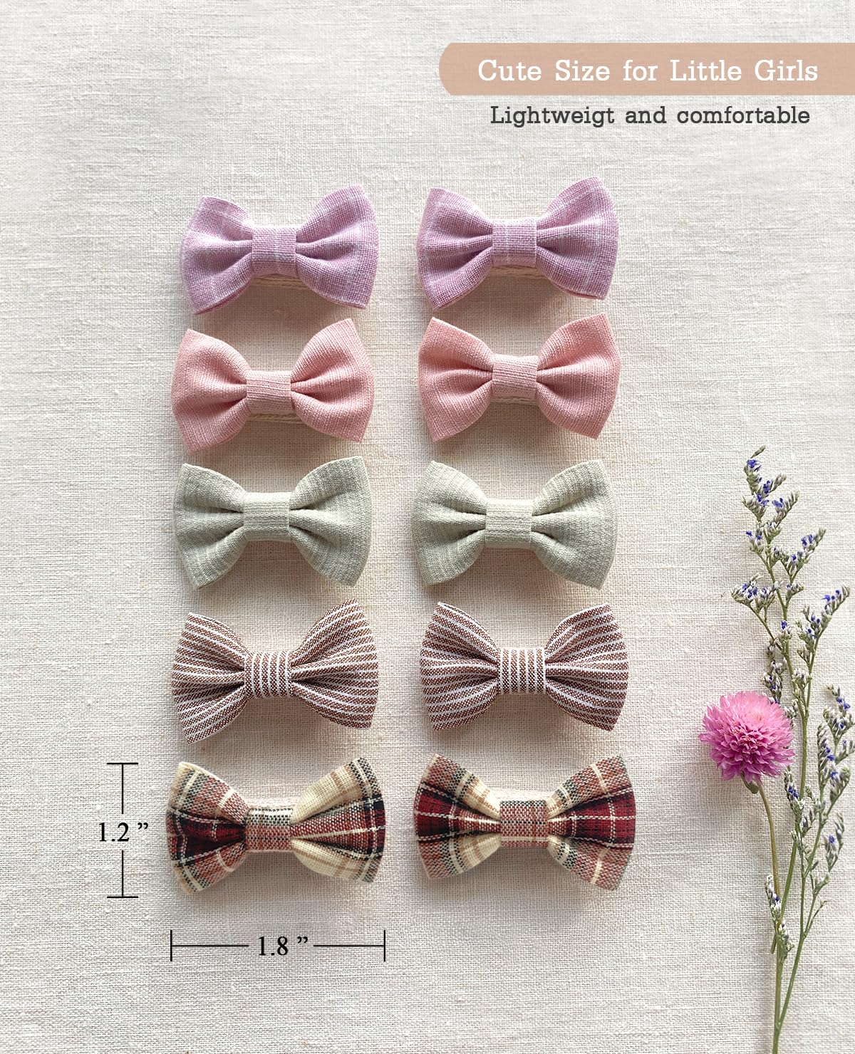 Baby Girls Hair Bow Clips, 20Pcs Boutique Cotton Fully Lined Hair Pins, Non Slip Baby Barrettes Accessories For Infants Toddlers