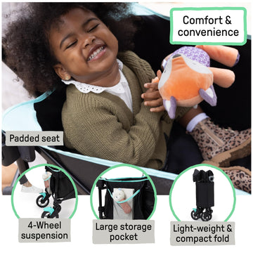 Summer By Ingenuity Pop 'N Ride Lightweight Stroller Wagon - Face-To-Face Seats For 2 With 3-Point Harnesses & Sun Canopy