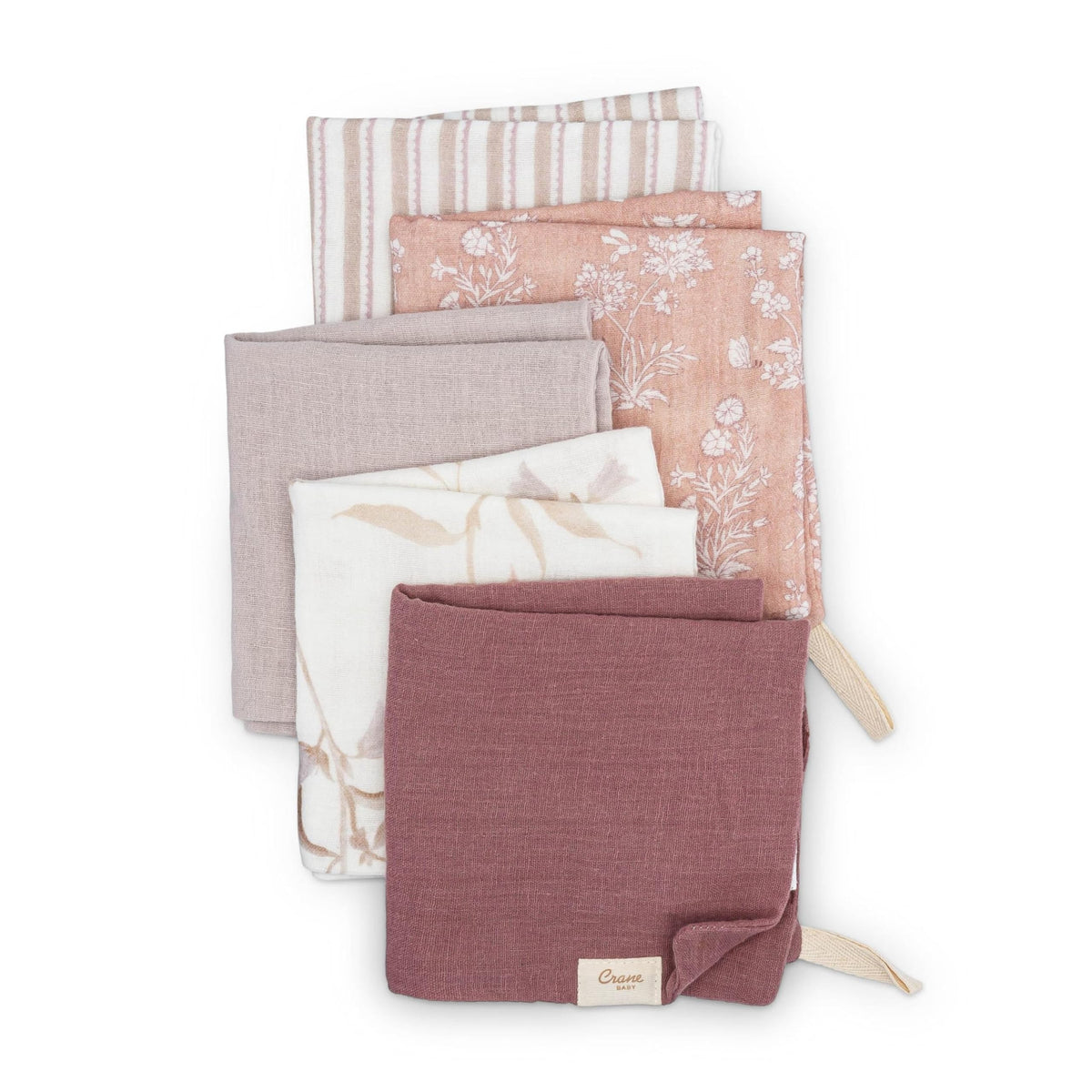 Crane Baby Violet Wildflower Cotton Baby Washcloths, 100% Cotton Muslin Set of 5, Soft Baby Wash Cloths for Newborn Bath Essenti