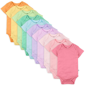 Honestbaby 10-Pack Short Sleeve Bodysuits One-Piece 100% Organic Cotton For Infant Baby Boys, Girls, Unisex, Rainbow Girl, 6-9 M