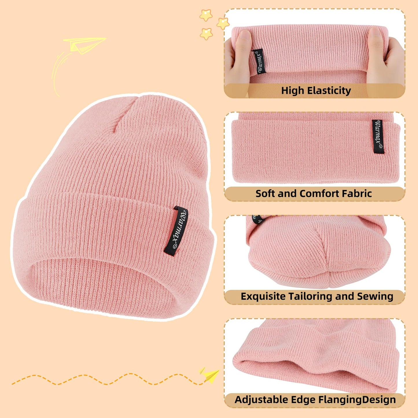 Durio Toddler Hat Girl Boy Toddler Winter Hat Knit Toddler Beanie Thick Warm Soft Toddler Girl Beanie I Grey & Pink & White 0-3T