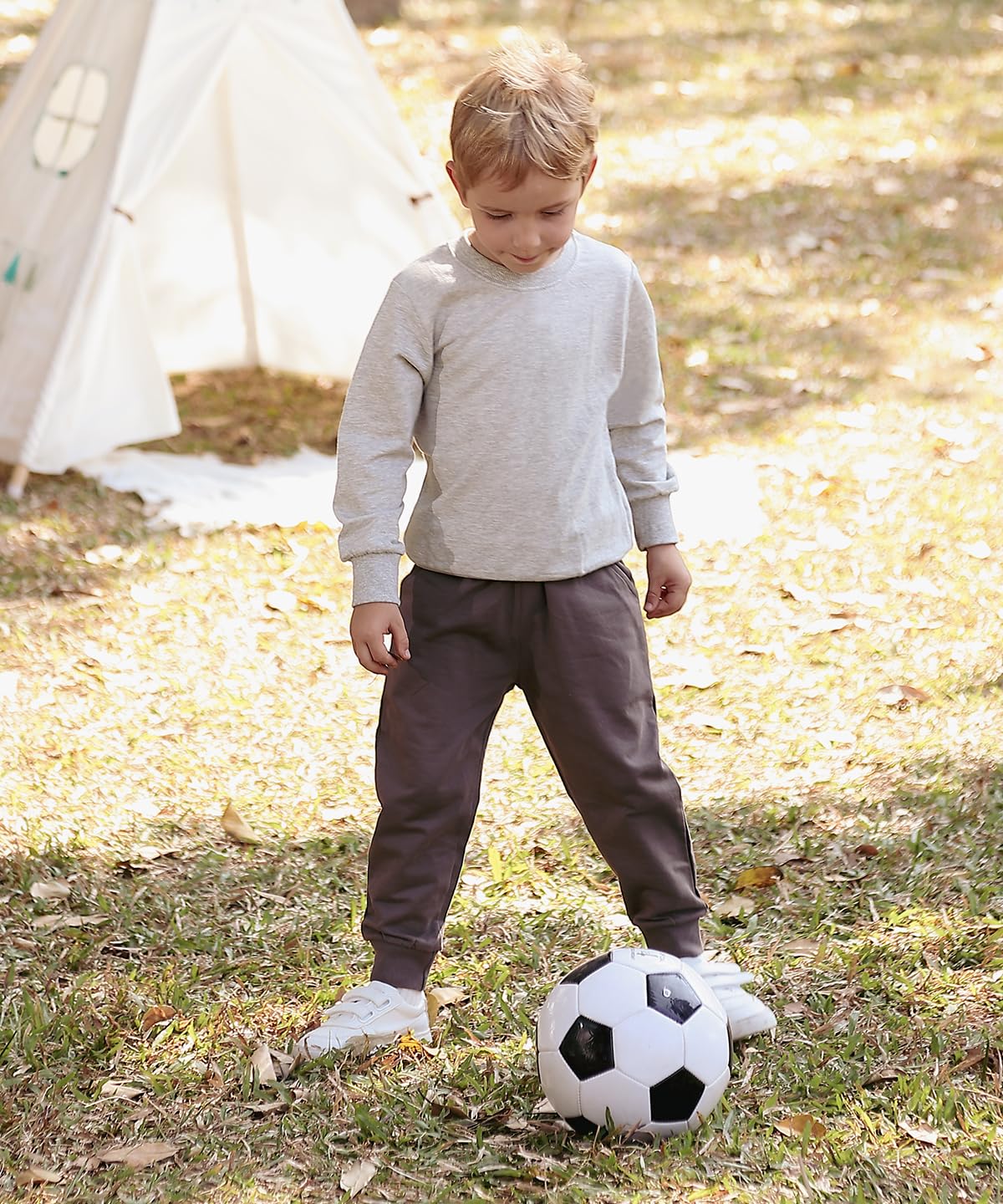 Gfqlong Toddler Boys 3 Pack Cotton Active Jogger Sweatpants,Kids Casual Athletic Solid Pocket Pull On Pants,Green+Lightblue+Khak