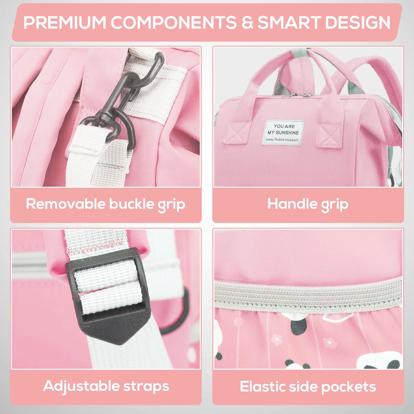 Maryas Small Diaper Bag - Pink Diaper Backpack For Moms & Girls - Waterproof Baby Bag With Insulated Pockets & Stroller Straps