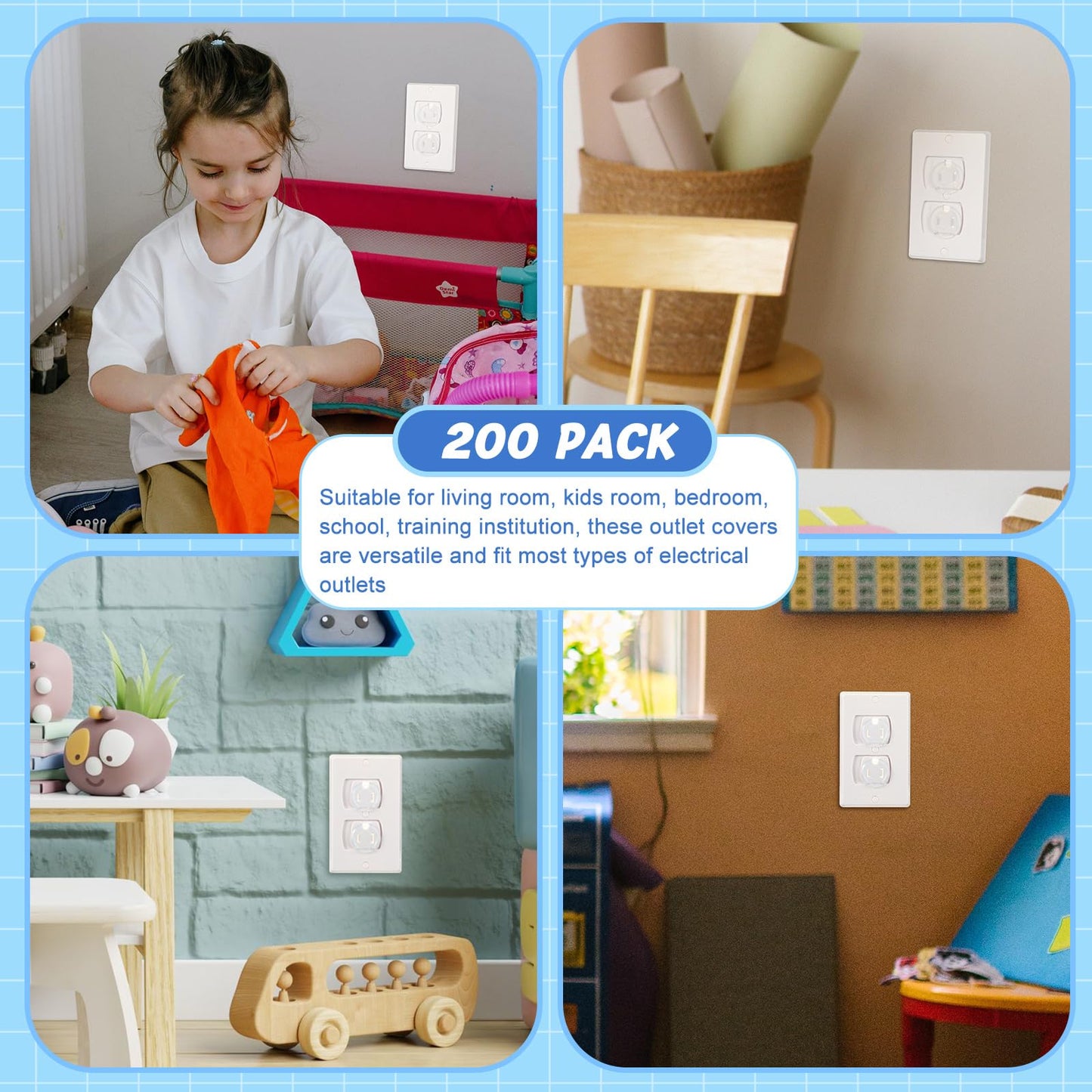 Thyle 200 Pcs Outlet Covers Bulk Child Baby Proofing Plug Covers For Electrical Outlets Easy Install Socket Sturdy Safe Secure B