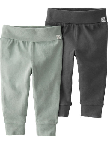 Little Planet By Carter'S Unisex-Baby 2-Pack Pants Made With Organic Cotton, Green/Charcoal, Newborn