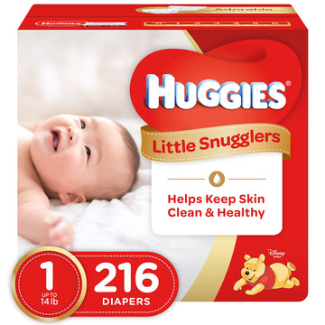 Huggies Little Snugglers Baby Diapers, Size 1, 216 Count, Unscented, Hypoallergenic, Gentleabsorb Liner, Pocketed-Back Waistband