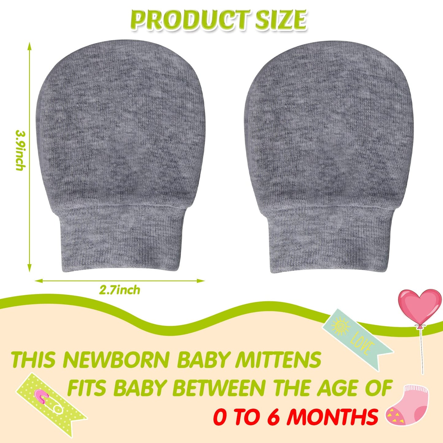 Geyoga 6 Pairs Newborn Baby Mittens No Scratch Gloves Infant Toddler Anti Scratch Essentials Unisex Cotton for 3-9 Months Girls