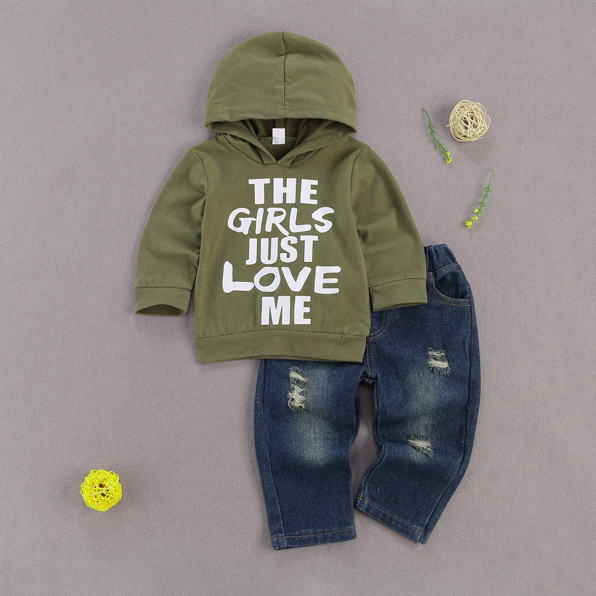 Fhutpw Toddler Baby Boy Outfits Hoodie Sweatshirts & Jeans Clothes Set Fall Winter 6 9 12 18 24 Months (A-Green, 18-24 Months)