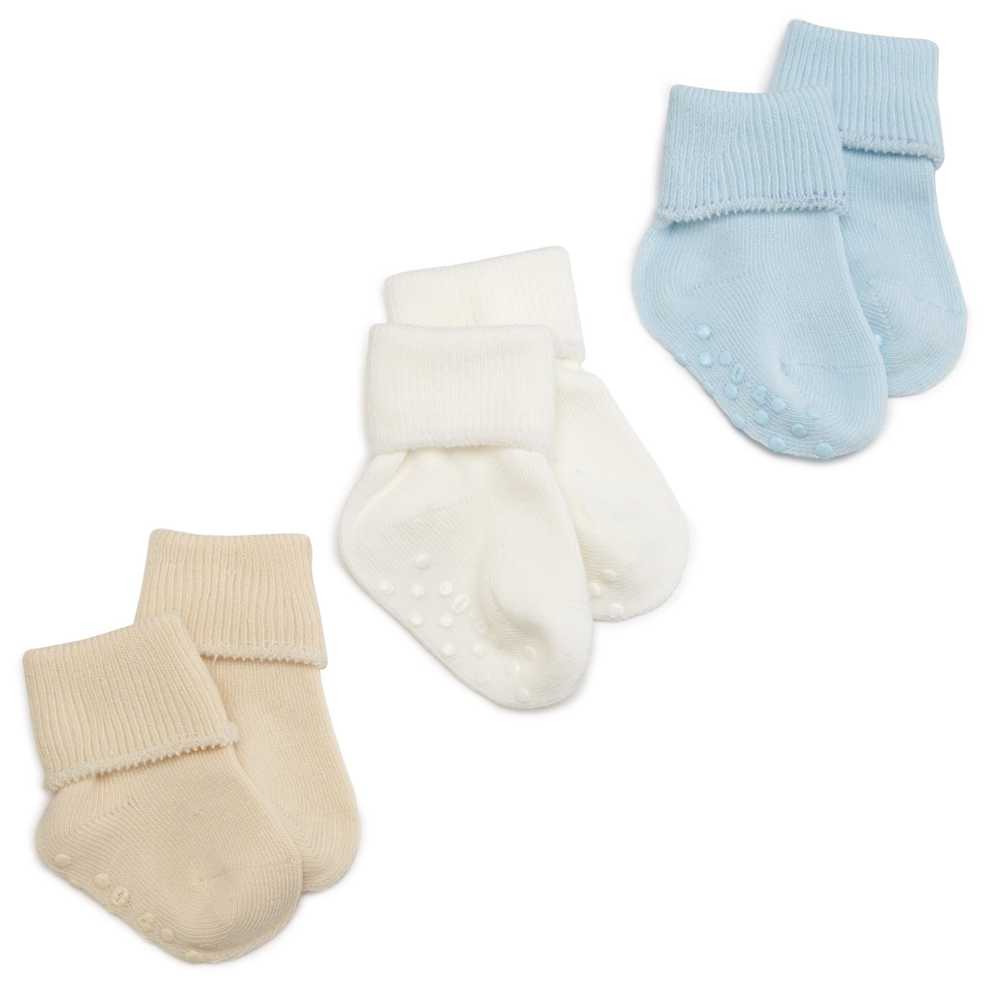 Jefferies Socks Baby Boy'S Organic Cotton Non-Skid Turn Cuff Socks 3 Pair Pack, Light Blue/Natural/White, 12-24 Months