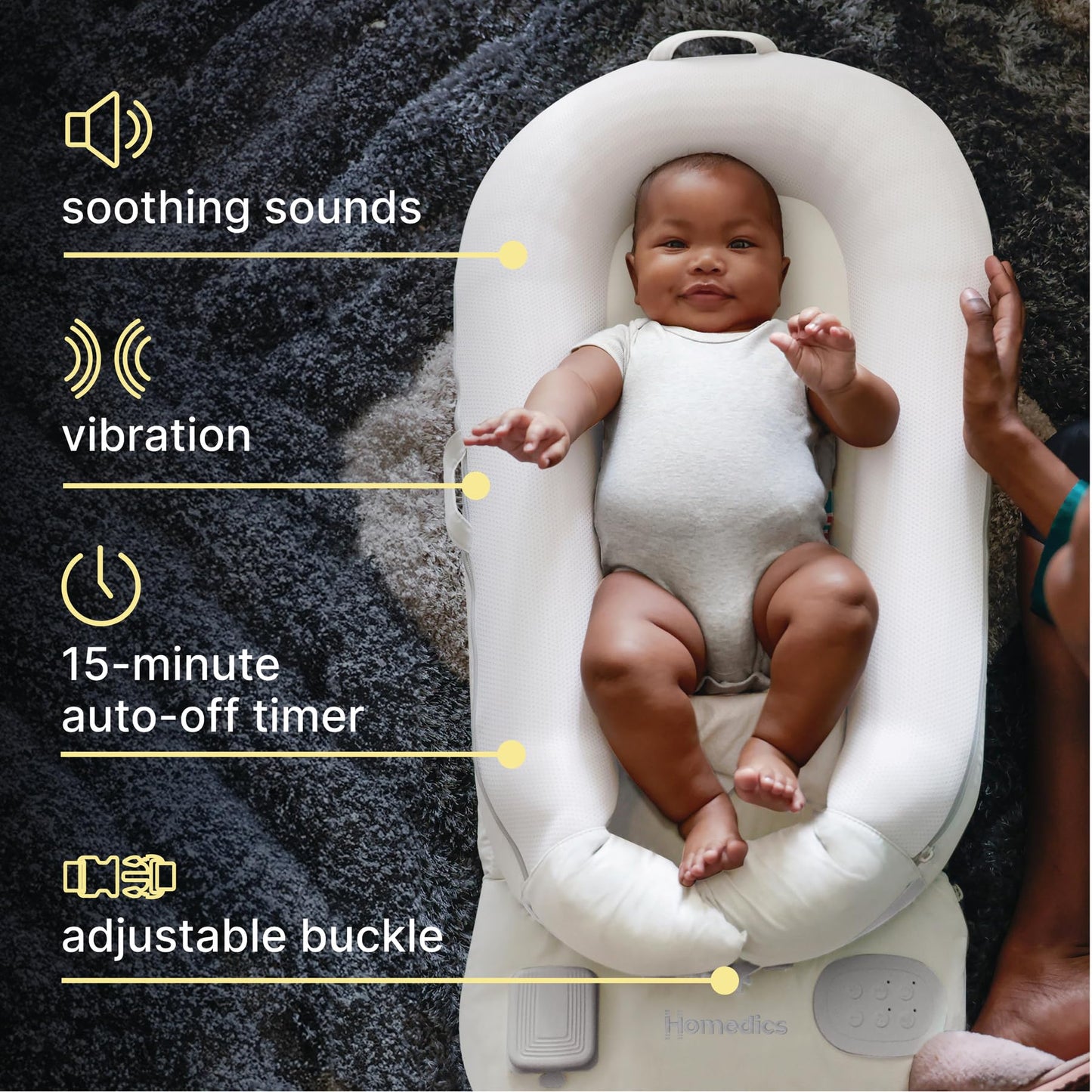 Homedics 3-In-1 Calming Baby Cushion, Soothing Comfort For Newborns & Infants, Snuggling Sensation, Sound And Vibration, Designe