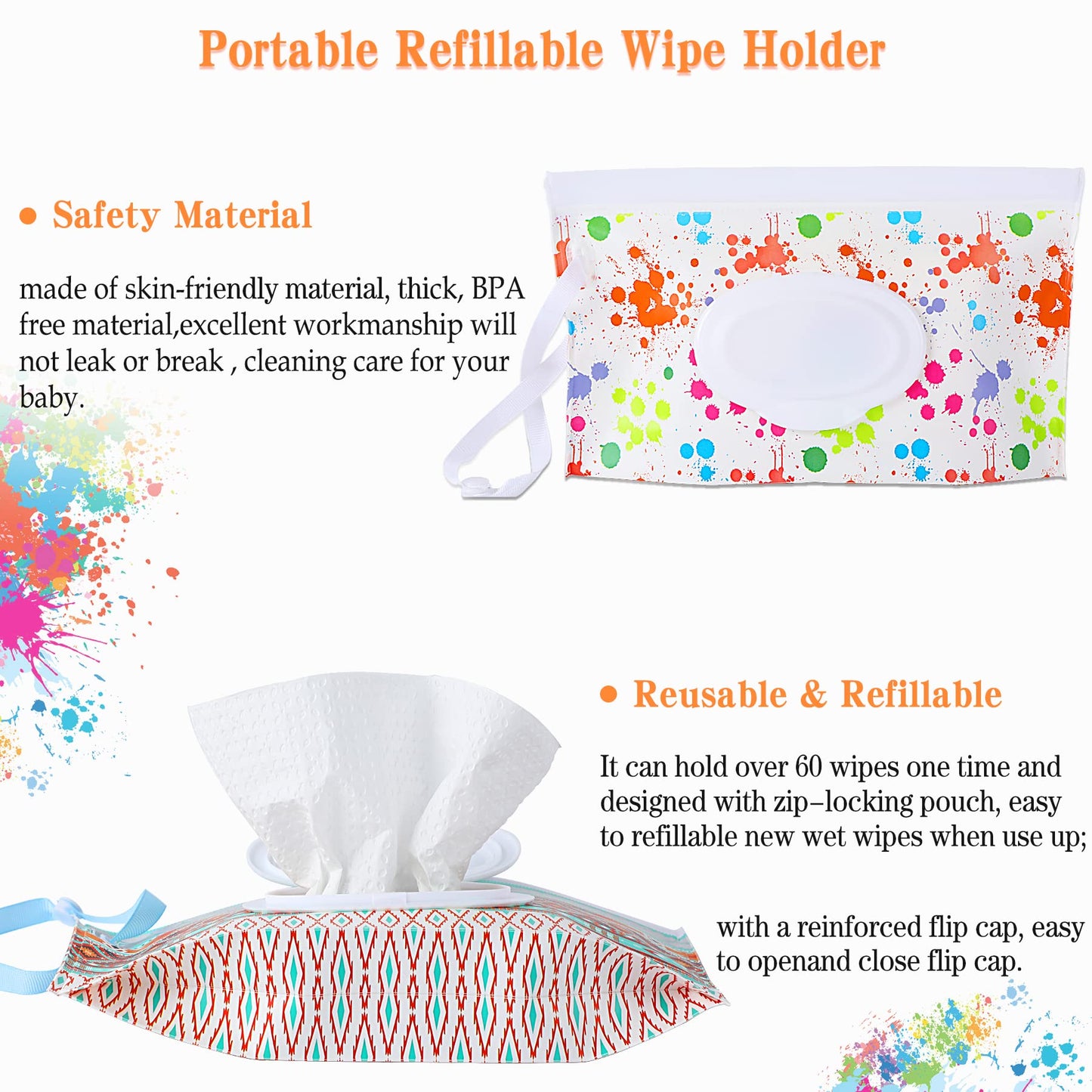 Febsnow 4 Pack Baby Refillable Baby Wet Wipe Dispenser, Reusable Wipes Pouch Container, Lightweight Portable Travel Wipes Holder