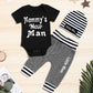 Newborn Baby Boy Clothes Mammy'S New Man Letter Print Short Sleeve Romper+Long Pants+Stripe Hat 3Pcs Outfits Set Newborn