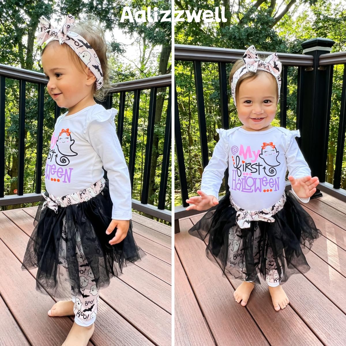 Aalizzwell 12-18 Months Baby Girls Halloween Outfit Infant First Halloween My Tulle Skirt Ghost Clothes With Leg Warmers Clothin