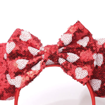 Foeran Mouse Ears Headbands Shiny Bows Mouse Ears Glitter Party Princess Decoration Cosplay Costume For Girls Women (Red Heart D