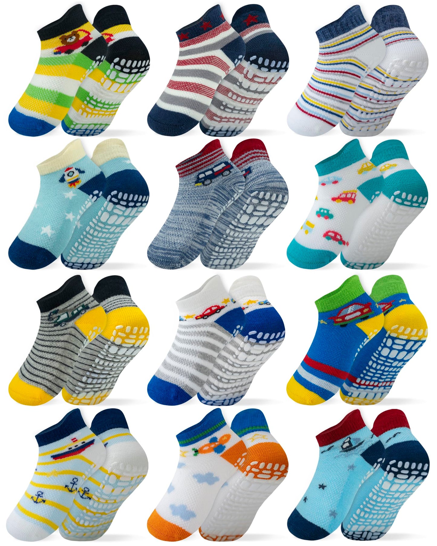 Rative Ankle Anti Slip Non Skid Cotton Socks With Grips Grippers For 6-12 Month Babies Baby Infant Boy Boys Girl Girls (6-12 Mon