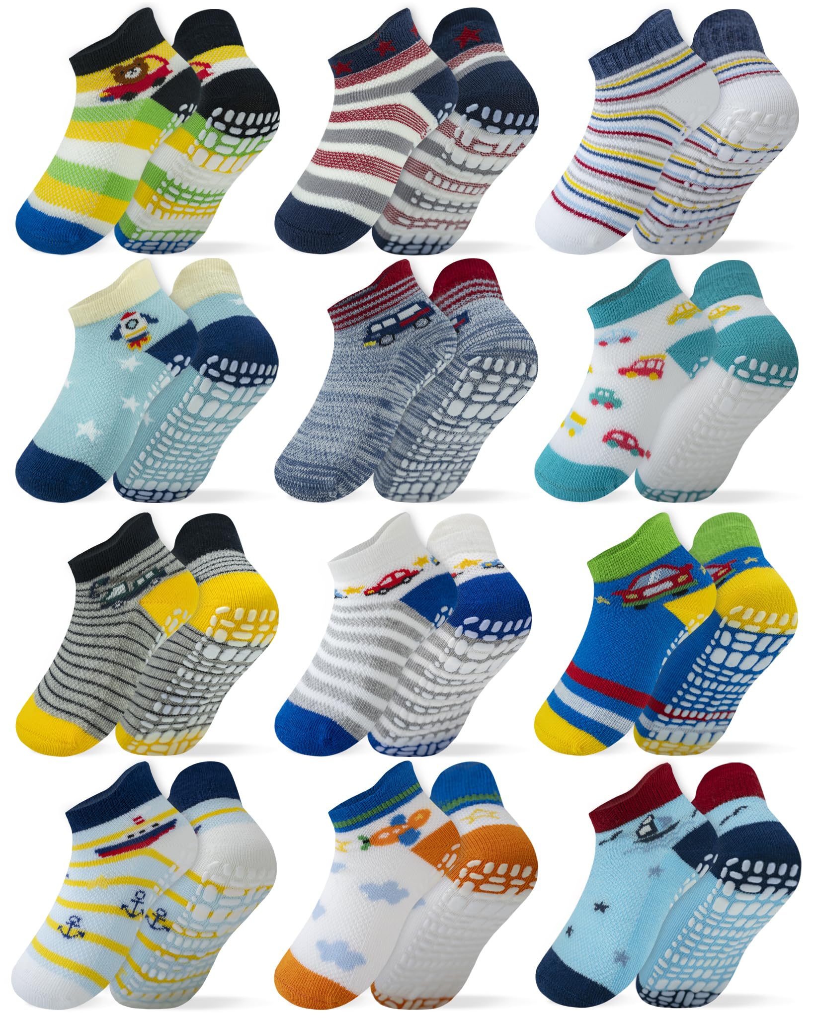 Rative Ankle Anti Slip Non Skid Cotton Socks With Grips Grippers For 6-12 Month Babies Baby Infant Boy Boys Girl Girls (6-12 Mon