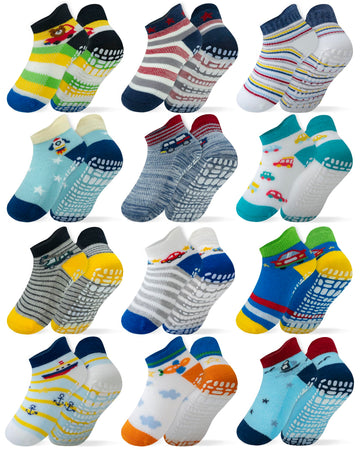 Rative Ankle Anti Slip Non Skid Cotton Socks With Grips Grippers For 6-12 Month Babies Baby Infant Boy Boys Girl Girls (6-12 Mon