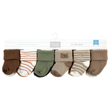 Hudson Baby Unisex Baby Cotton Rich Newborn And Terry Socks, Harvest Bear, 0-6 Months