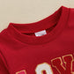 Nokpsedcb Baby Boy Girl Cute Letter Embroidery Long Sleeve Sweatshirt And Elastic Long Pants Toddler Valentine Outfits (Red Love