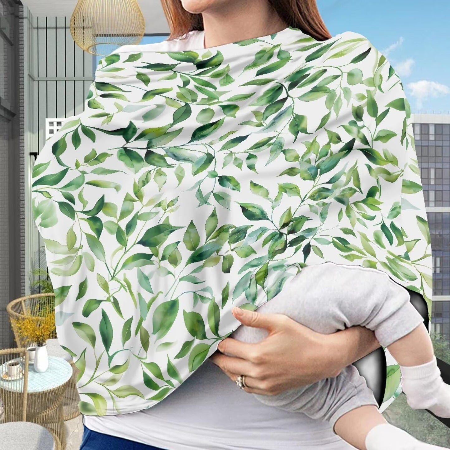 LedBack Green Leaf Stretchy Car Seat Cover for Babies,Nursing Cover Breastfeeding Cover,Soft Breathable Baby Carseat Canopy Nurs