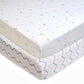 TL Care 2 Pack Printed 100% Natural Cotton Jersey Knit Fitted Pack N Play Playard Sheet, Pink Stars/Zigzag, Soft Breathable, for