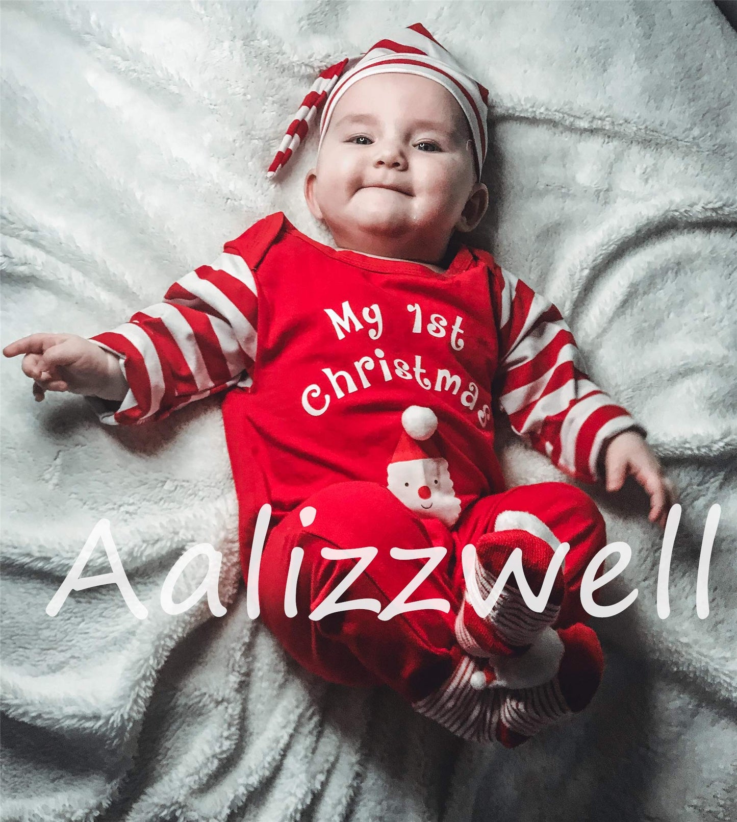 Aalizzwell Infant Baby Boys Girls First Christmas Outfit Xmas Romper Santa Clothes My (Red, 0-3 Months)