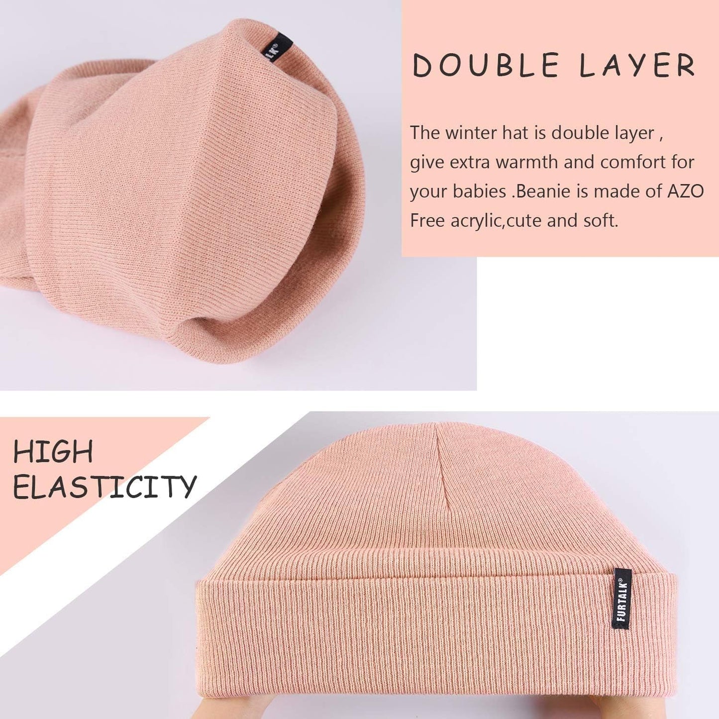 Furtalk Toddler Beanie Baby Boys Girls Beanies Kids Knit Winter Hats For 0-8 Years Pink