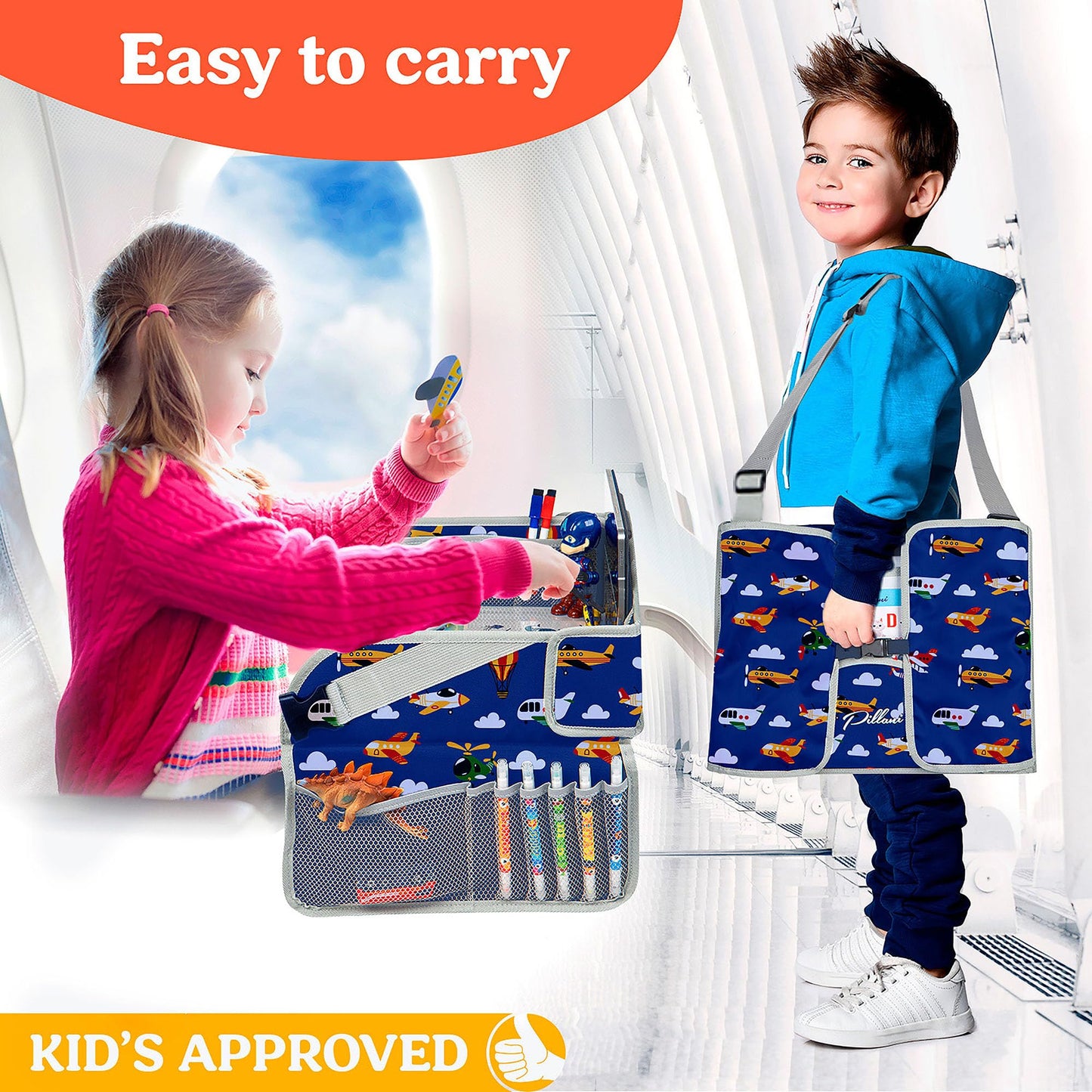 Pillani Kids Travel Tray For Car - Car Seat Tray For Kids, Roadtrip Essentials, Carseat Table Tray For Kids Road Trip Activities