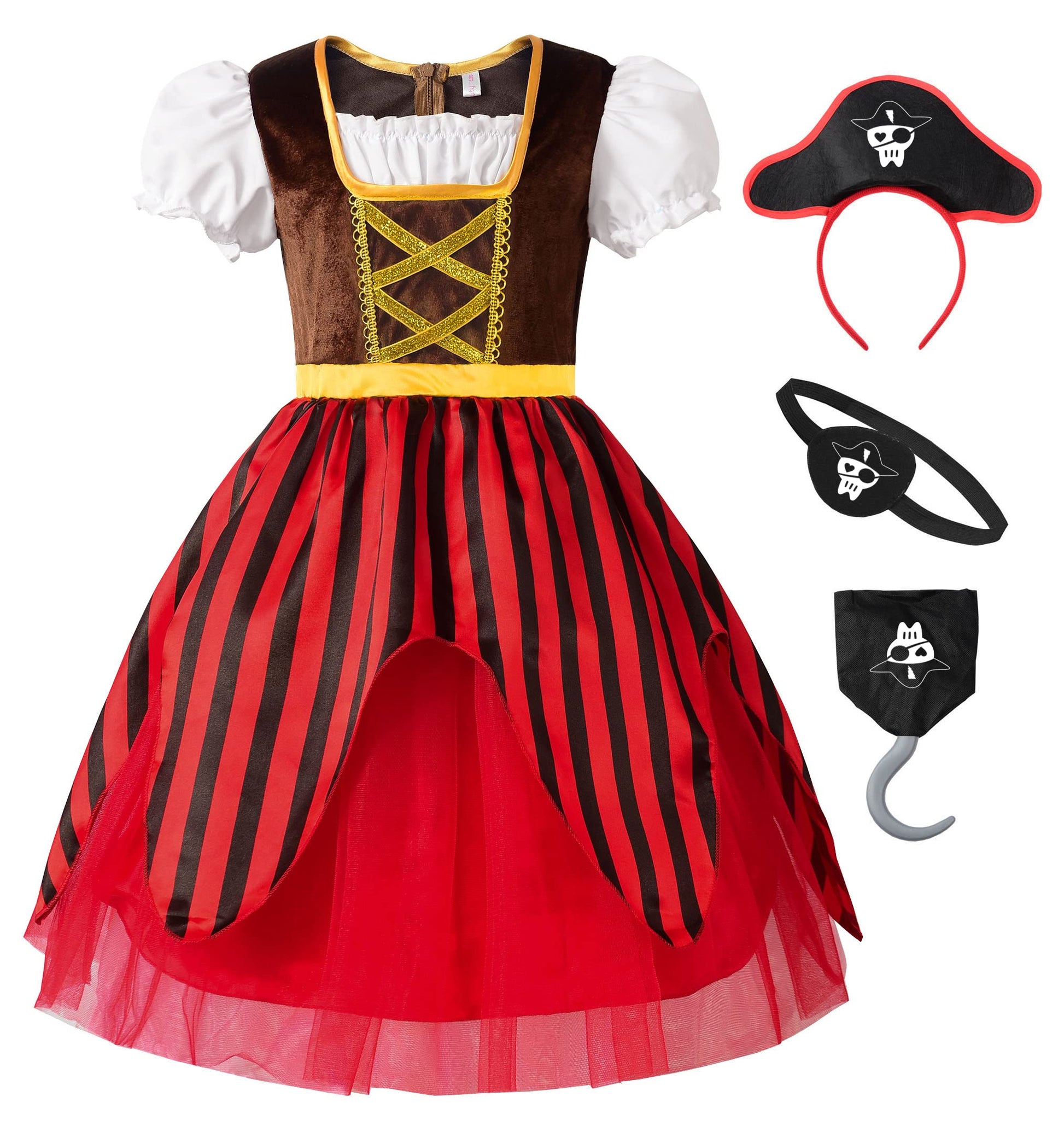 Relibeauty Girls Pirate Dress Sea Buccaneer Costume, 8/140