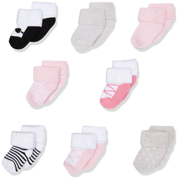 Luvable Friends Unisex Baby Newborn And Baby Terry Socks, Pink Black Ballet, 6-12 Months