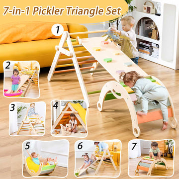 Deli 7 In 1 Pikler Triangle Set, Large Size Toddler Climbing Triangle Set, Wooden Baby Jungle Gym Indoor, Foldable Montessori Cl