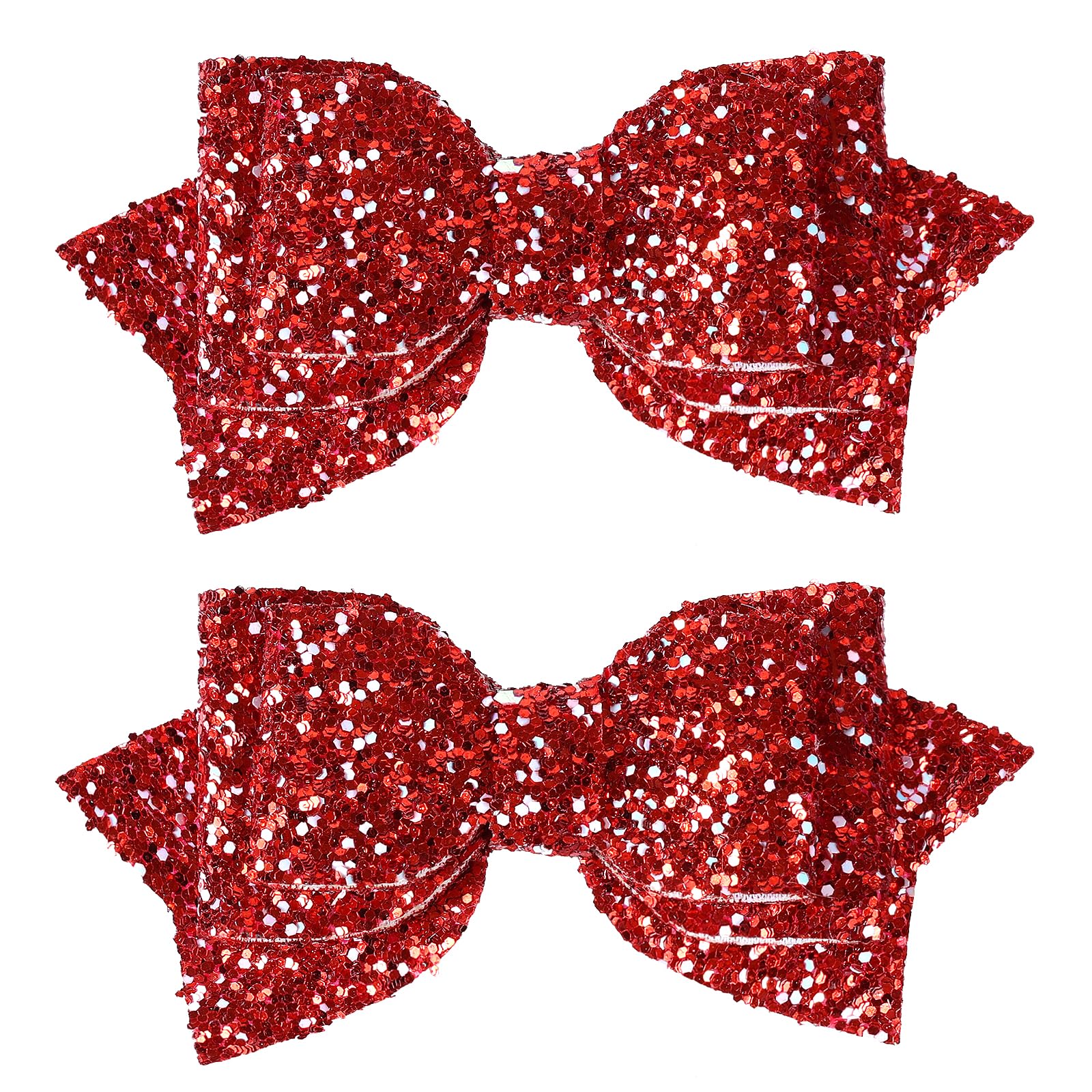 Cute 4' Sparkly Glitter Red Hair Bows For Girls Boutique Alligator Clips Hair Barrettes Glittery Sequin Cheer Pins,Teens Toddle