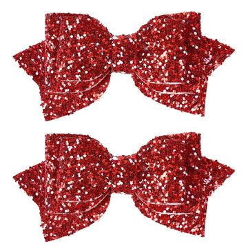 Cute 4' Sparkly Glitter Red Hair Bows For Girls Boutique Alligator Clips Hair Barrettes Glittery Sequin Cheer Pins,Teens Toddle