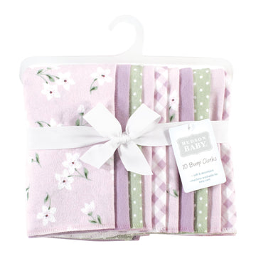 Hudson Baby Unisex Baby Cotton Flannel Burp Cloths, Purple Dainty Floral 10 Pack, One Size