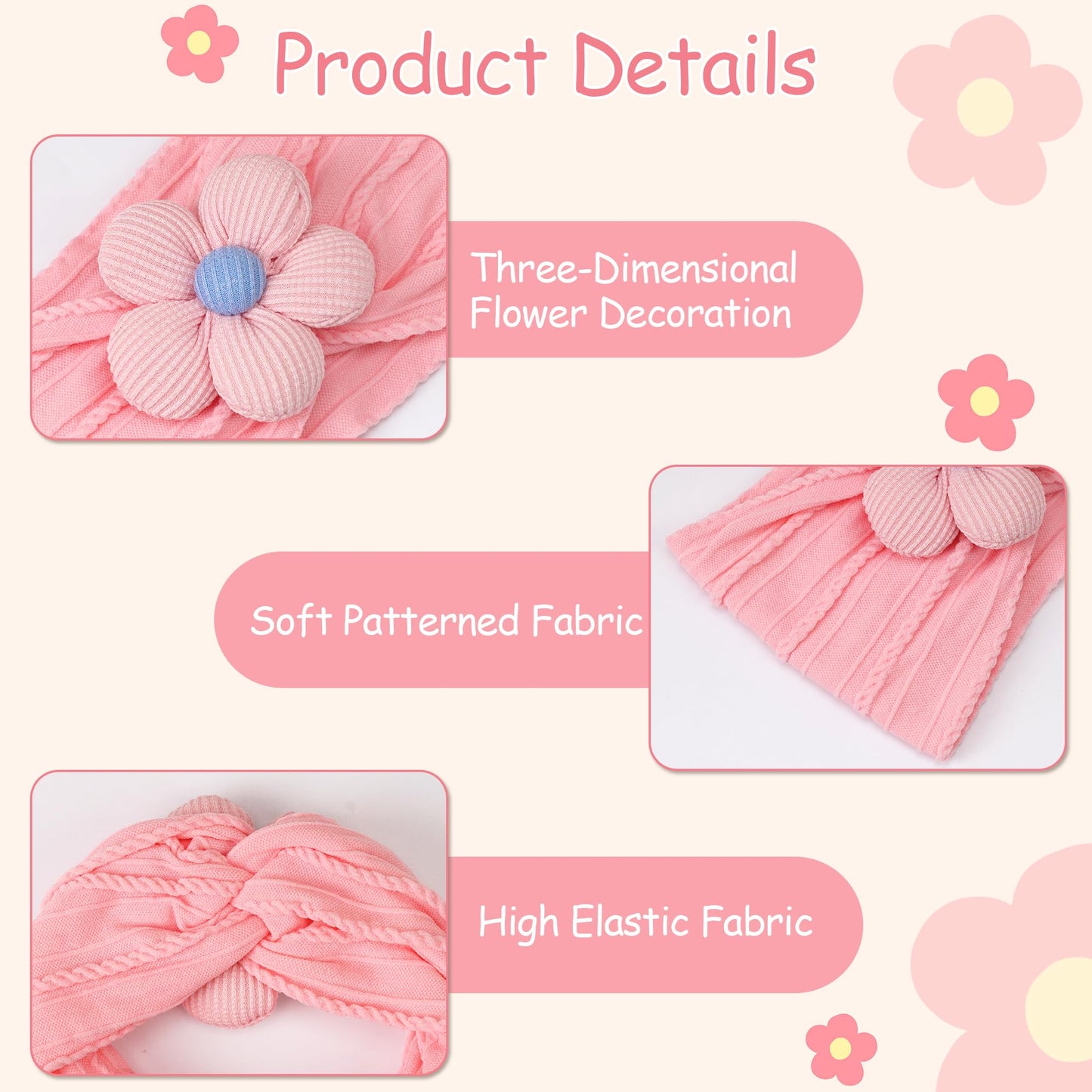 C  Llot 5 Pcs Baby Flower Headbands Baby Girls Nylon Headbands Soft Hairbands Hair Accessories For Newborn Infant Toddler Kids(P