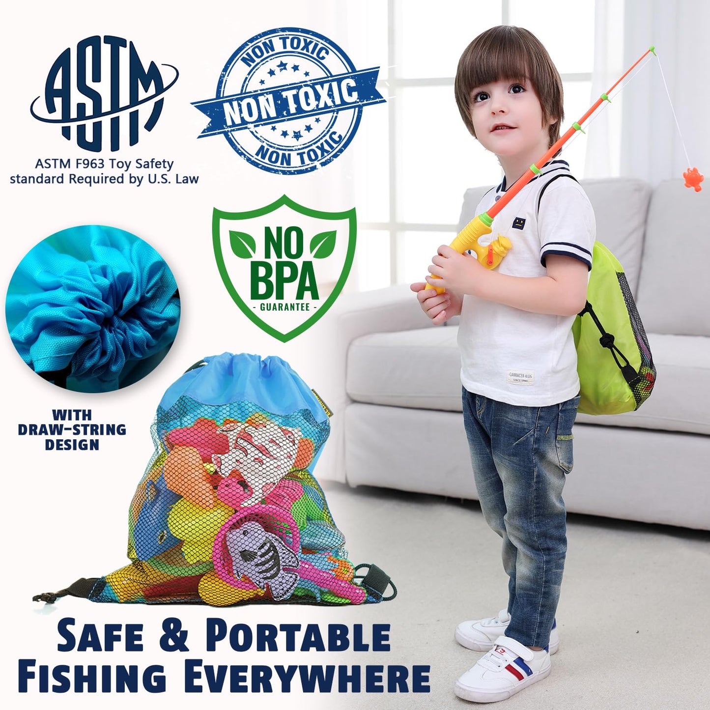 CozyBomB Magnetic Fishing Game for Kids | Bath Pool Toys Set for Water Table Learning Education Fishin for Bathtub Fun with Anim