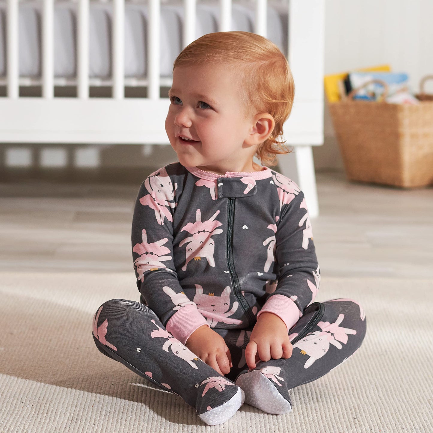 Gerber Baby Girls' 2-Pack Footed Pajamas, Purple Bunny, 3 Months