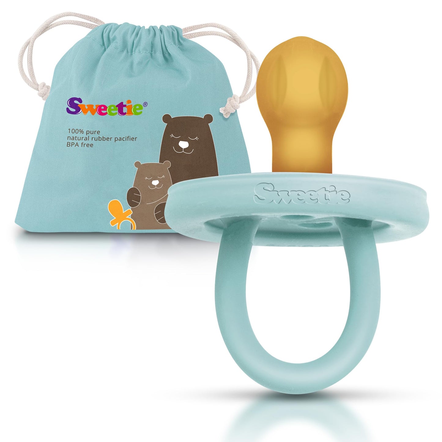 Sweetie Rubber Pacifier Natural Rubber Pacifier Rounded (Turquoise, 6-12 Month)