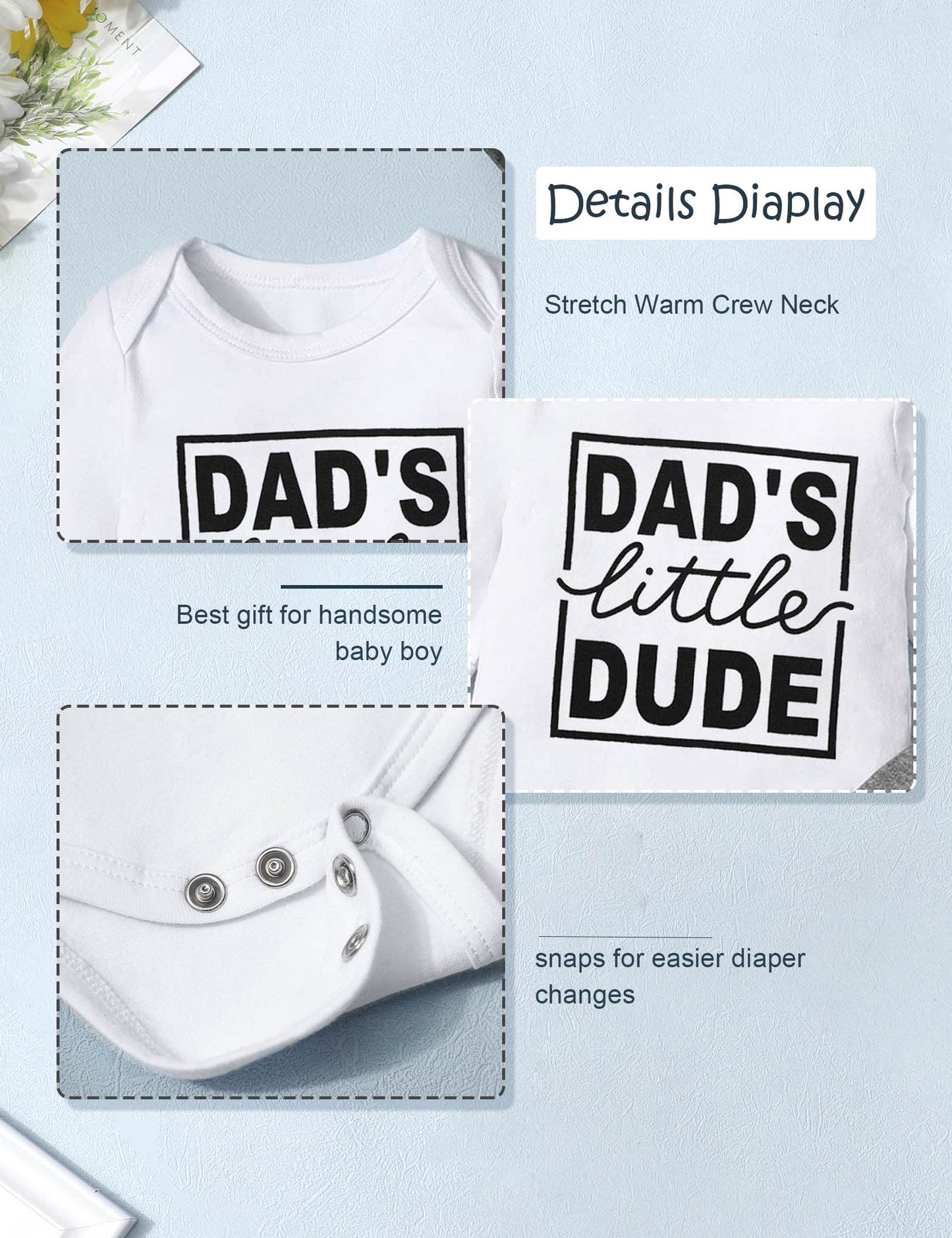 Baby Boy Clothes 3-6 Months Clothes Set Dad Little Dude Long Sleeve Romper Soft Cotton Pant Hat Infant Boy Clothes